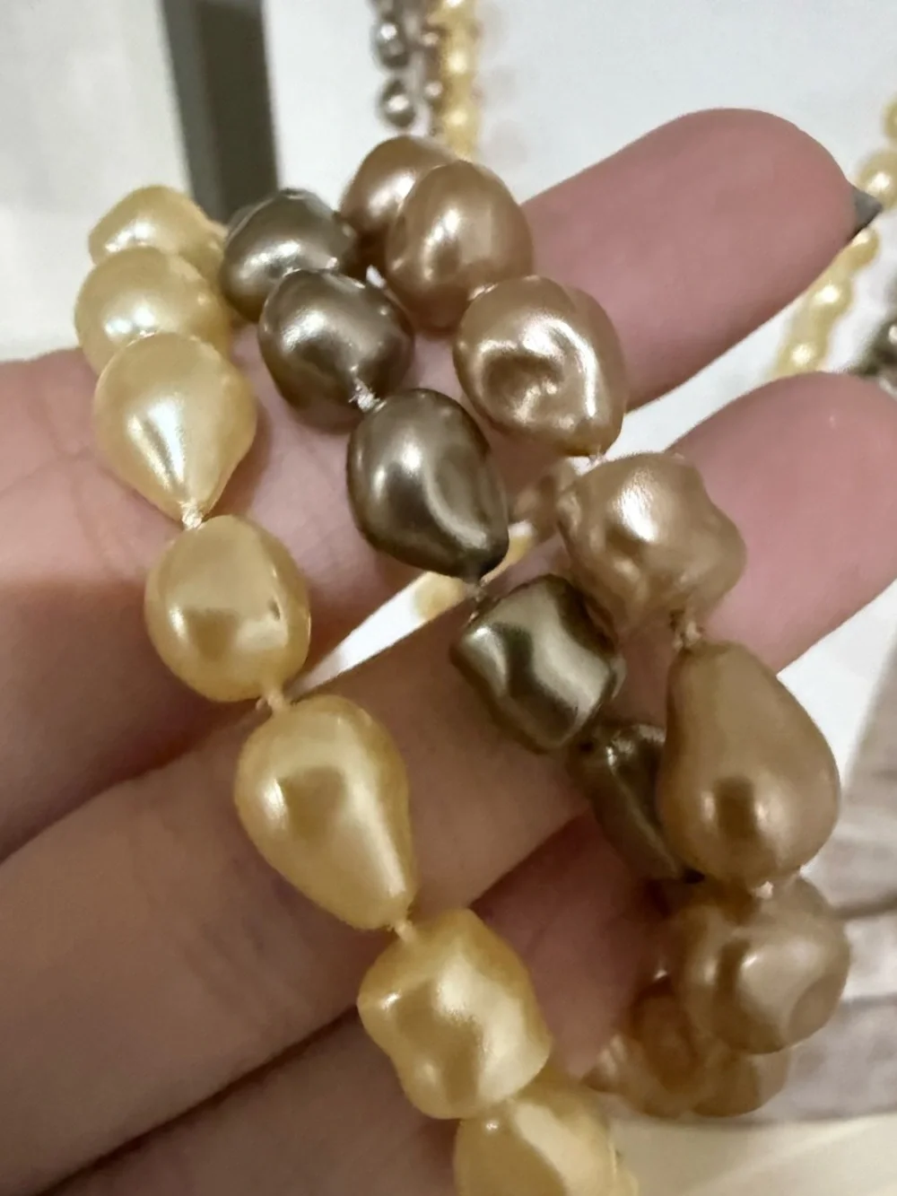 Set of 3 Long Faux Pearl Costume Necklaces